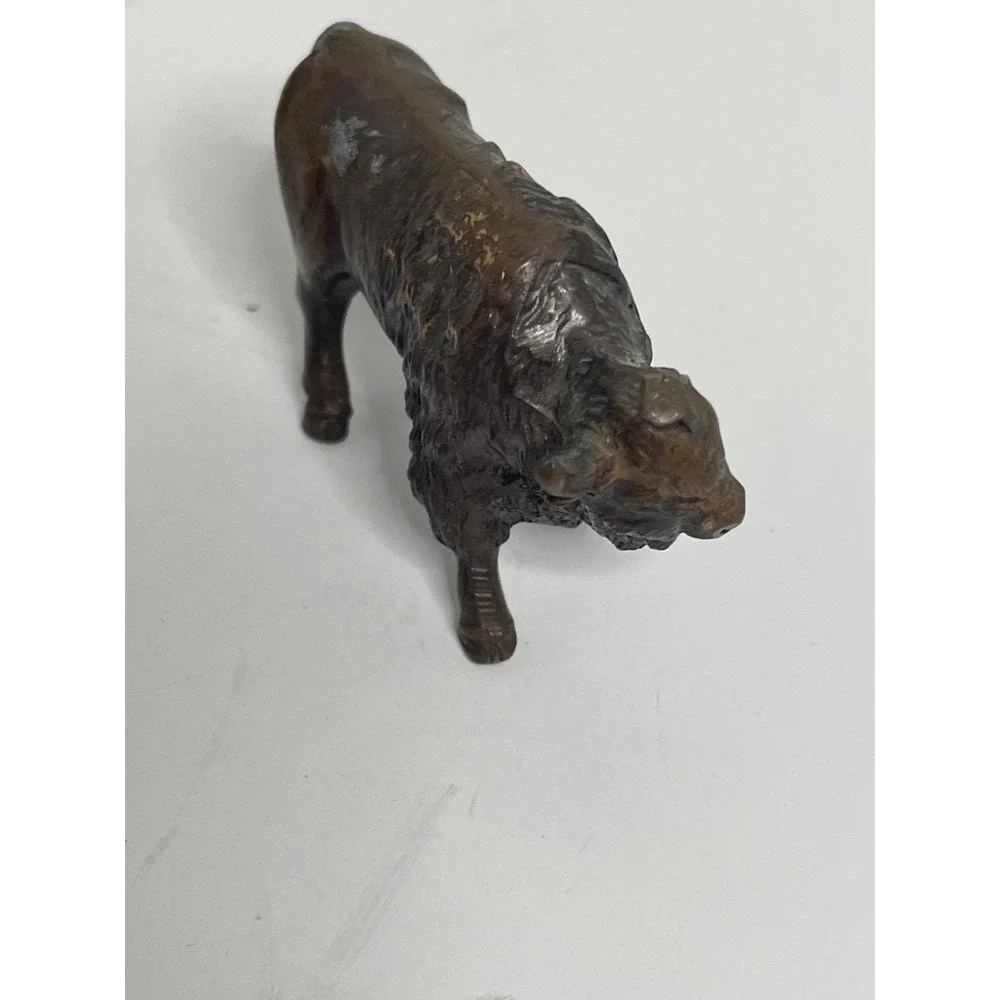 American Bison Buffalo Calf Miniature Figurine 2 Porcelain One Metal Brass? READ